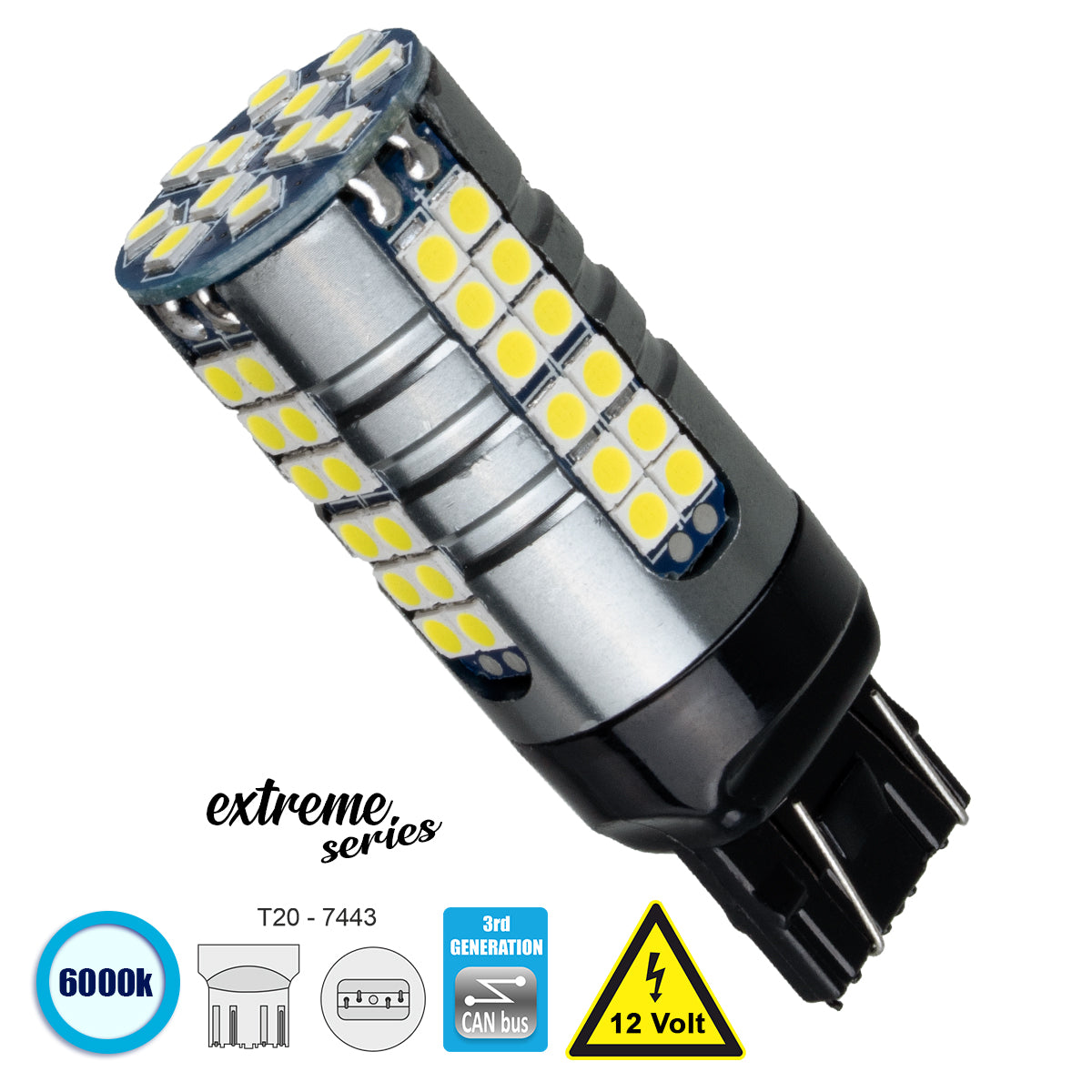 W21W/5W-T20 81163 Λάμπα W21W T20 7443 CANbus LED 19W 2100lm 360° DC 12V IP20 Ψυχρό Λευκό 6000K - 66 x Epistar SMD3030 Chip - Μ2.1 x Π2.1 x Υ5.8