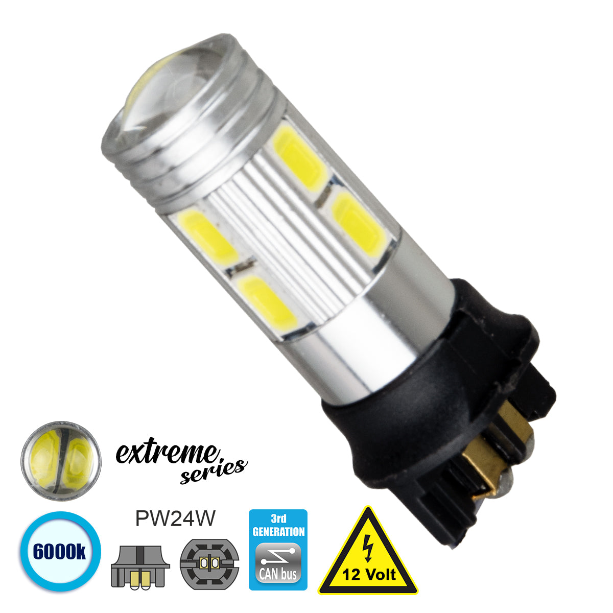 PW24W 81172 PW24W CANbus LED Bulb 5W 750lm 360° DC 12V IP20 Cool White 6000K - 10 x Epistar SMD5630 Chip - L1.6 x W1.6 x H3.9