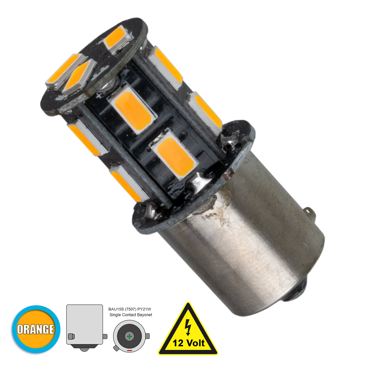PY21W-1156 81213 Bulb PY21W 1156 BAU15S LED 2W 300lm 360° DC 12V IP20 Orange - 13 x Epistar SMD5630 Chip - L1.9 x W1.9 x H4