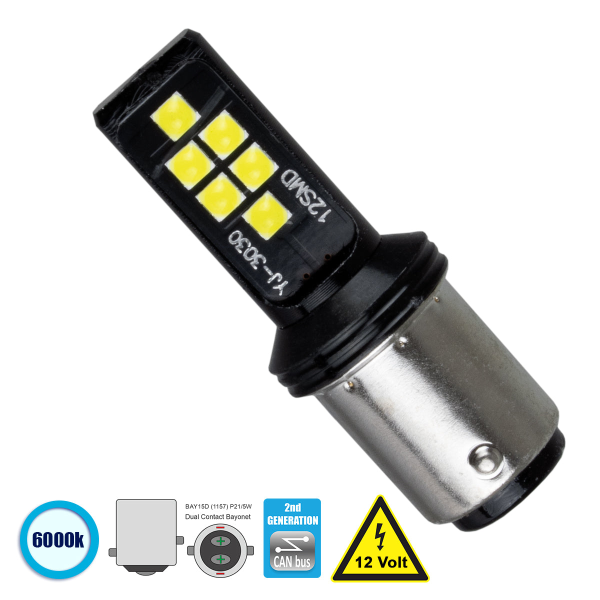 P21/5W-1157 81248 Λάμπα P21/5W 1157 BAY15D CANbus LED 8W 1200lm 360° DC 12V IP20 Ψυχρό Λευκό 6000K - 12 x Epistar SMD3030 Chip - Μ1.8 x Π1.8 x Υ5