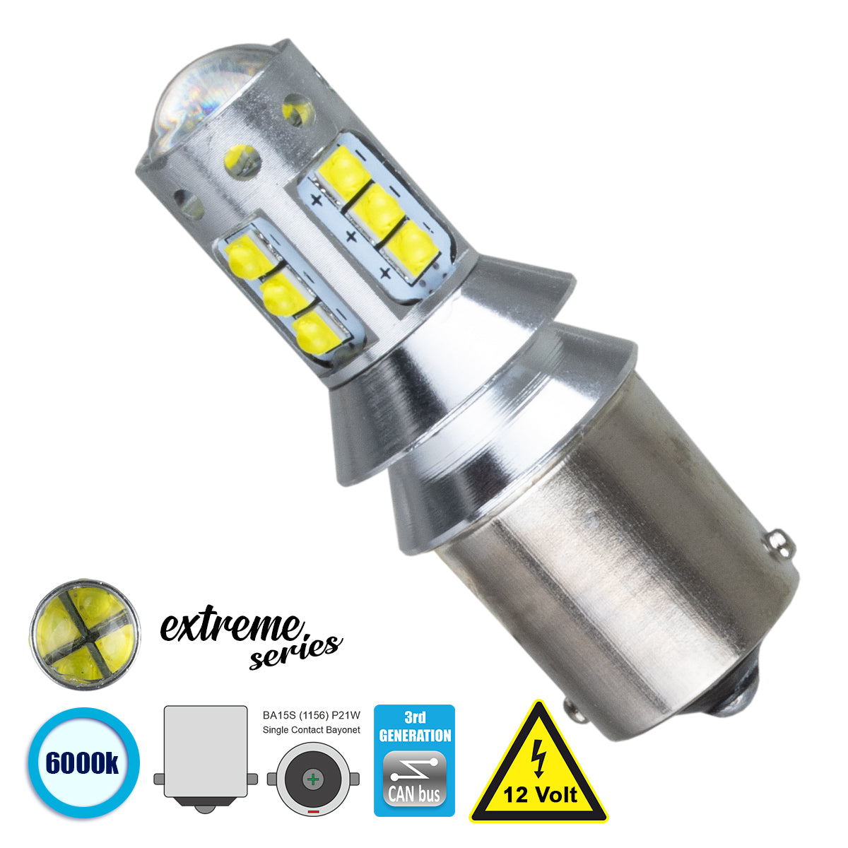 P21W-1156 81256 Λάμπα P21W 1156 BA15S CANbus LED 15W 1850lm 360° DC 12V IP20 Ψυχρό Λευκό 6000K - 16 x CREE XBD Chip - Μ1.8 x Π1.8 x Υ5