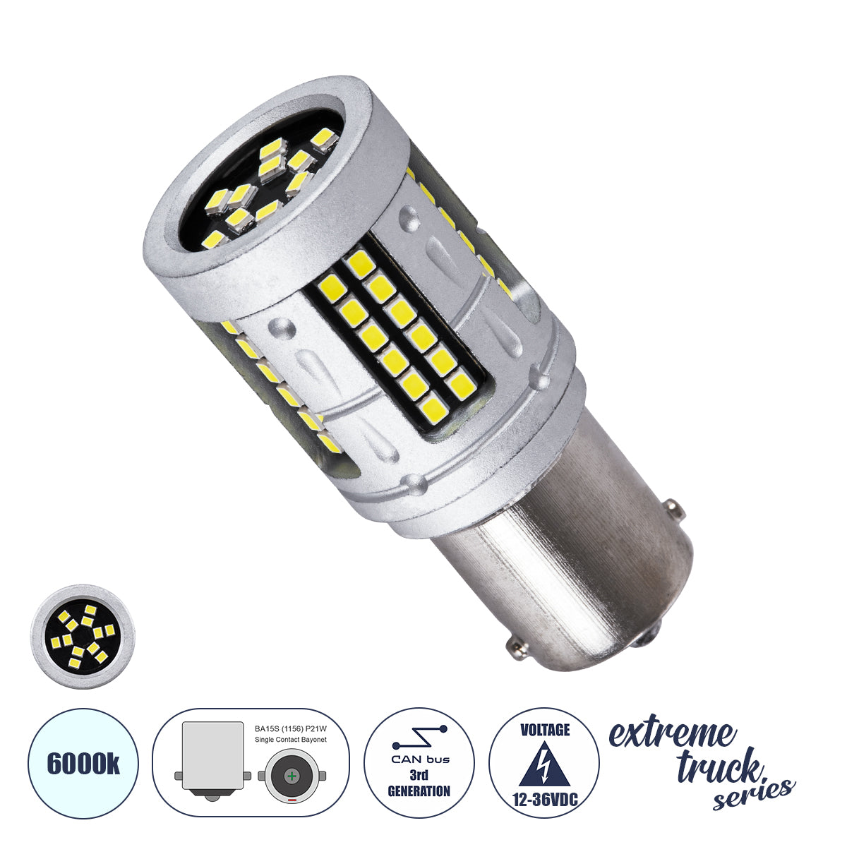 P21W-1156 81275 Λάμπα P21W 1156 BA15S CANbus LED 7W 1325lm 360° DC 12-36V IP20 Ψυχρό Λευκό 6000K - 72 x Epistar SMD2016 Chip - Μ2 x Π2 x Υ5