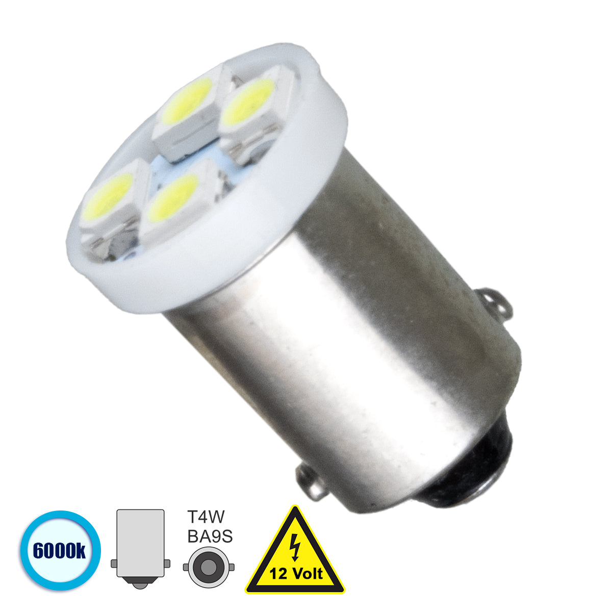 BA9S-T4W 81283 Λάμπα Ba9S T4W LED 0.8W 130lm 120° DC 12V IP20 Ψυχρό Λευκό 6000K - 4 x Epistar SMD1210 Chip - Μ1.1 x Π1.1 x Υ1.6