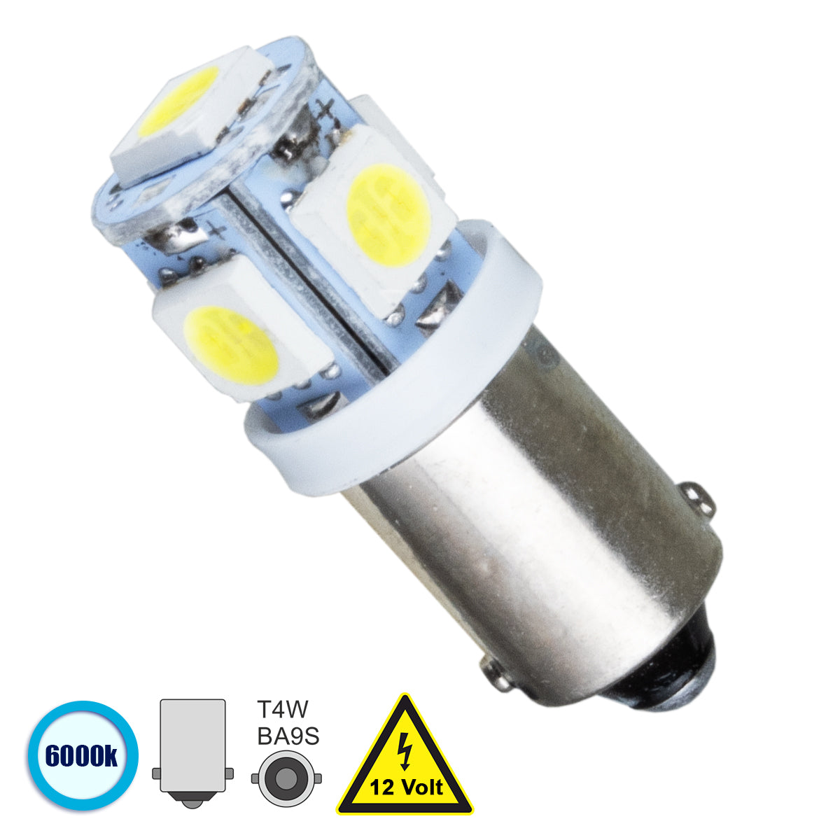 BA9S-T4W 81284 Λάμπα Ba9S T4W LED 2W 200lm 360° DC 12V IP20 Ψυχρό Λευκό 6000K - 5 x Epistar SMD5050 Chip - Μ1.1 x Π1.1 x Υ2.5