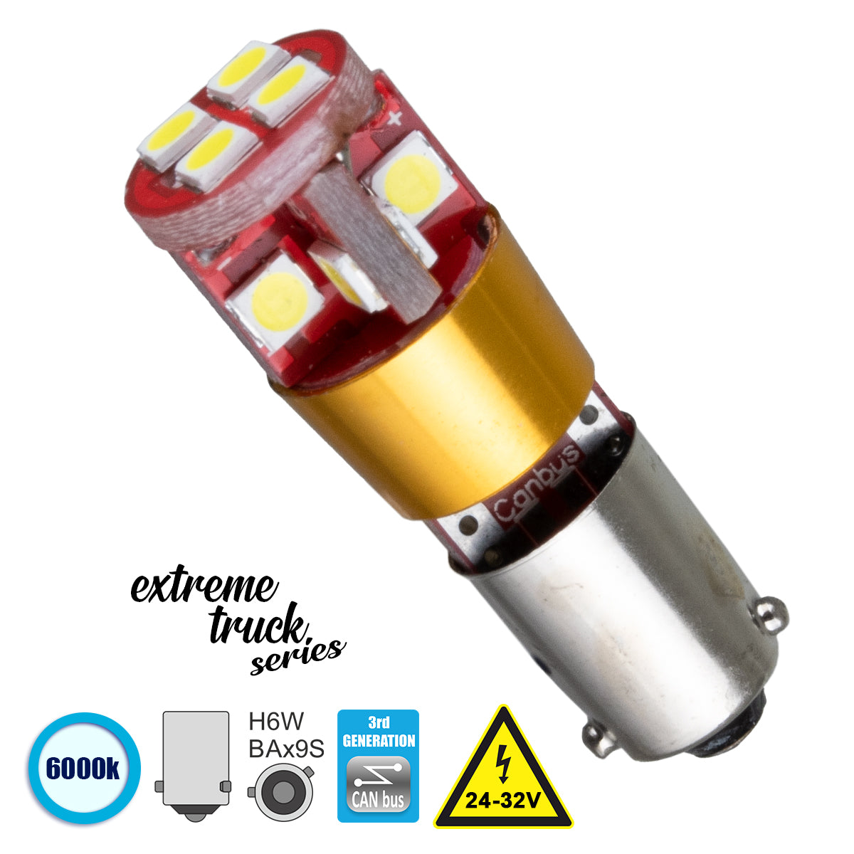 BAX9S-H6W 81298 Λάμπα BAx9S H6W CANbus LED 6W 900lm 360° DC 24-32V IP20 Ψυχρό Λευκό 6000K - 12 x Epistar SMD3030 Chip - Μ1.2 x Π1.2 x Υ3.6