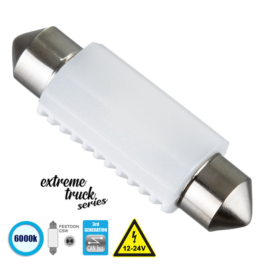 C5W 81334 Σωληνωτή Λάμπα C5W 39mm CANbus LED 1.9W 285lm 120° DC 12-24V IP20 Ψυχρό Λευκό 6000K - 2 x Epistar SMD3030 Chip - Μ3.9 x Π1.2 x Υ1