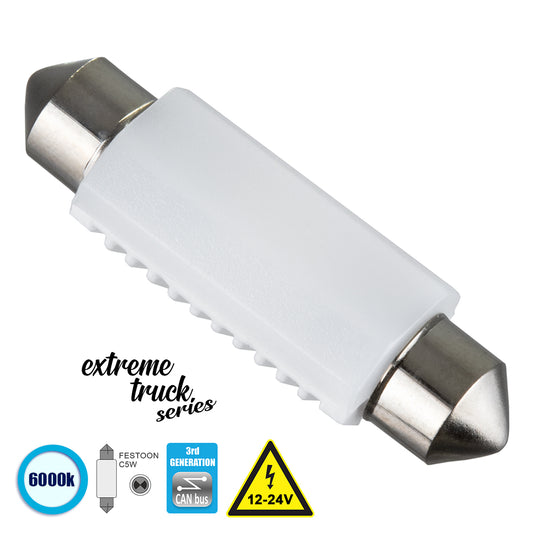 C5W 81335 Σωληνωτή Λάμπα C5W 42mm CANbus LED 1.9W 285lm 120° DC 12-24V IP20 Ψυχρό Λευκό 6000K - 2 x Epistar SMD3030 Chip - Μ4.2 x Π1.2 x Υ1