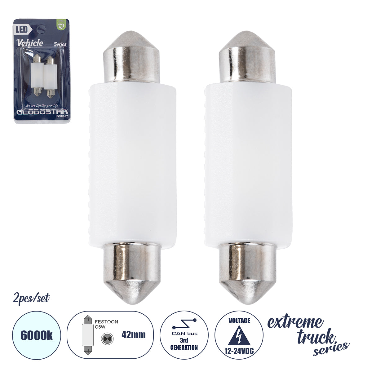 C5W 81335-B Σωληνωτή Λάμπα C5W 42mm CANbus LED 1.9W/3.8W 285lm/570lm 120° DC 12-24V IP20 Ψυχρό Λευκό 6000K - 2 x Epistar SMD3030 Chip - Μ4.2 x Π1.2 x Υ1