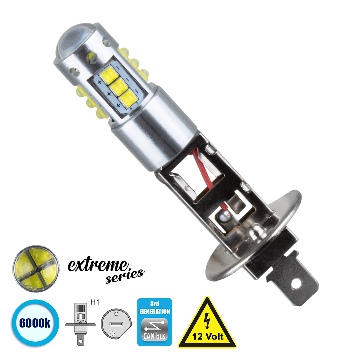 H1 81433 Λάμπα H1 CANbus LED 15W 1850lm 360° DC 12V IP20 Ψυχρό Λευκό 6000K - 16 x CREE XBD Chip - Μ2.4 x Π2.4 x Υ6.9