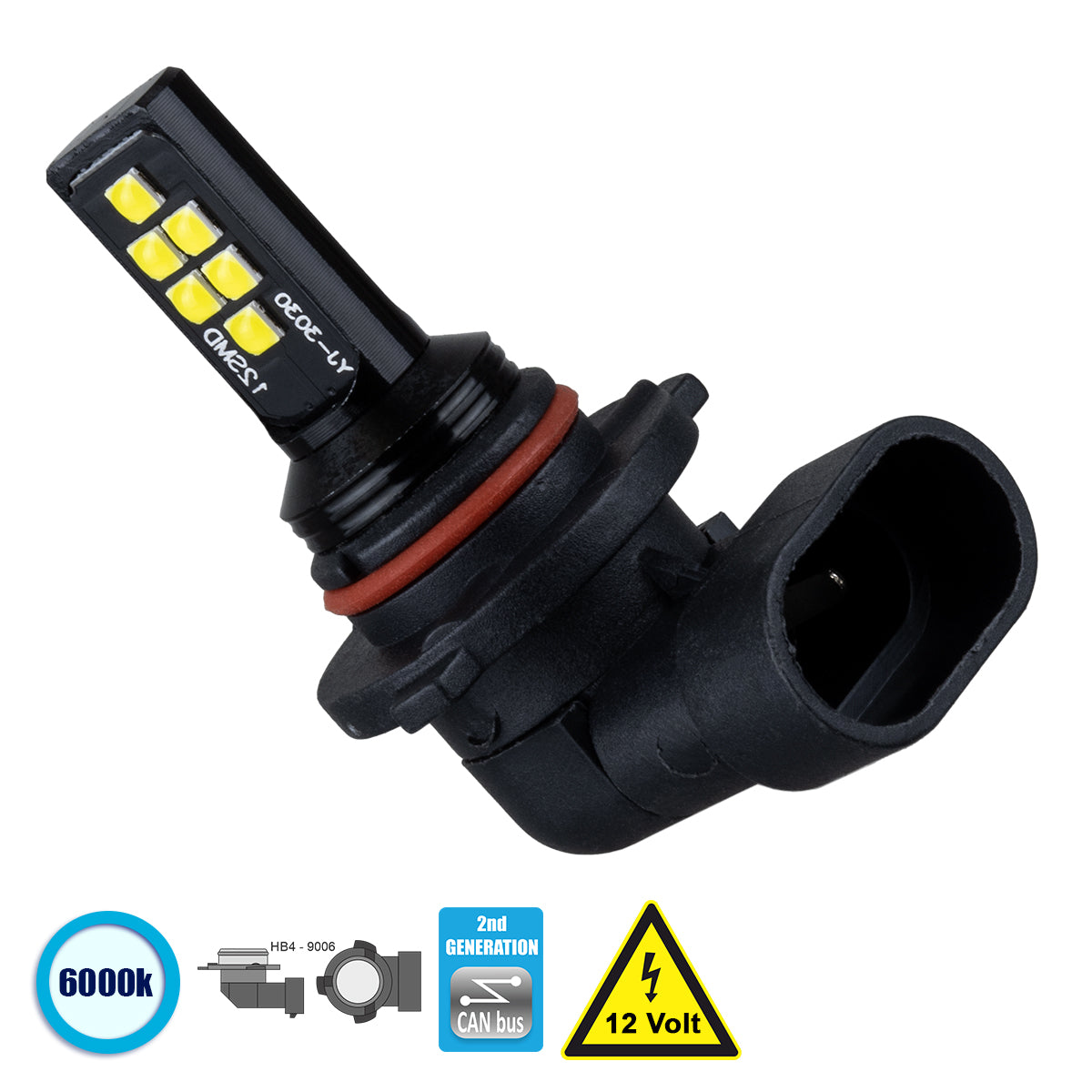 HB4-9006 81454 Λάμπα HB4 9006 CANbus LED 8W 1200lm 360° DC 12V IP20 Ψυχρό Λευκό 6000K - 12 x Epistar SMD3030 Chip - Μ3.9 x Π3.1 x Υ5.1