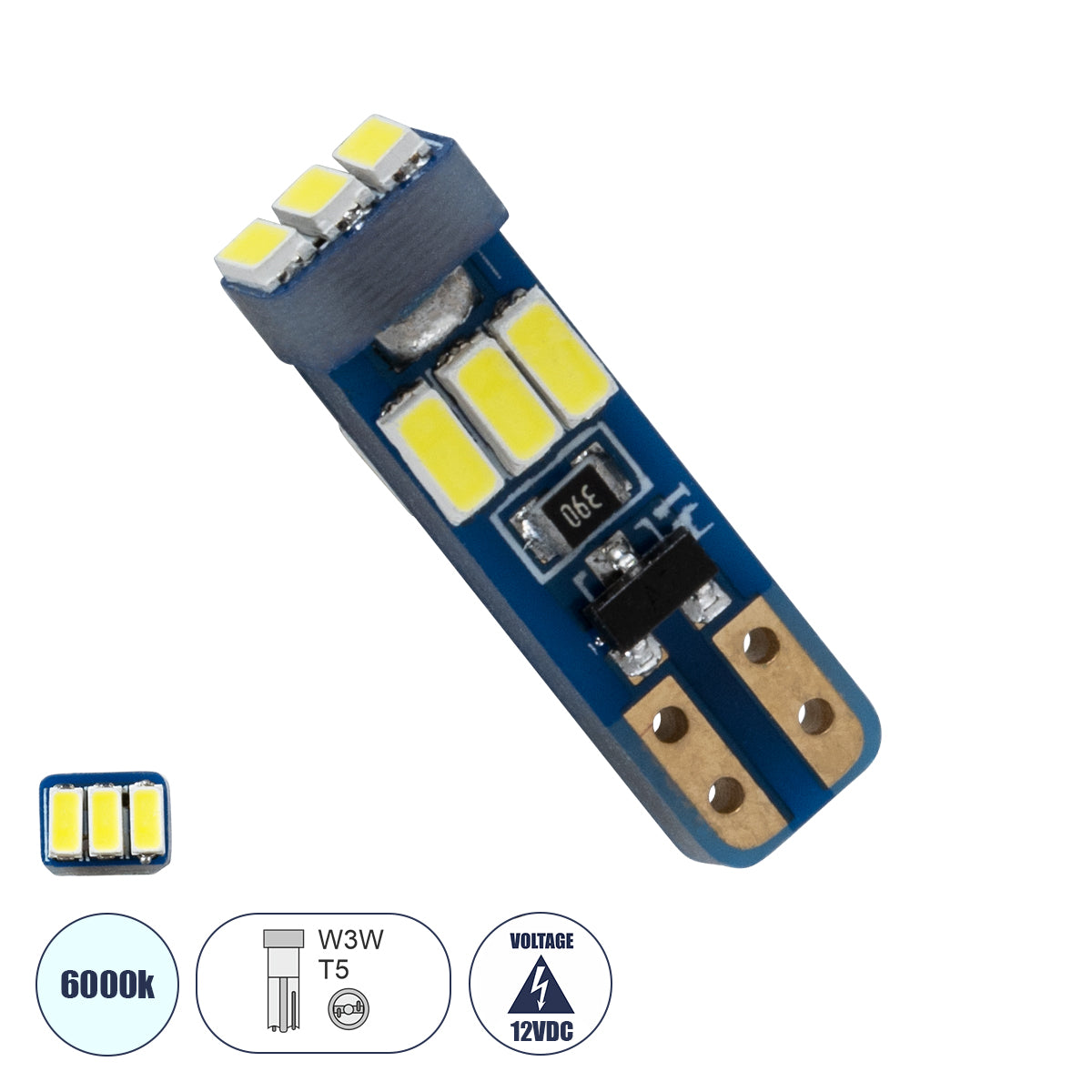 W5W-T10 81467 Λάμπα W5W T5 LED 0.8W 140lm 360° DC 12V IP20 Ψυχρό Λευκό 6000K - 9 x Epistar SMD3014 Chip - Μ0.5 x Π0.4 x Υ1.8