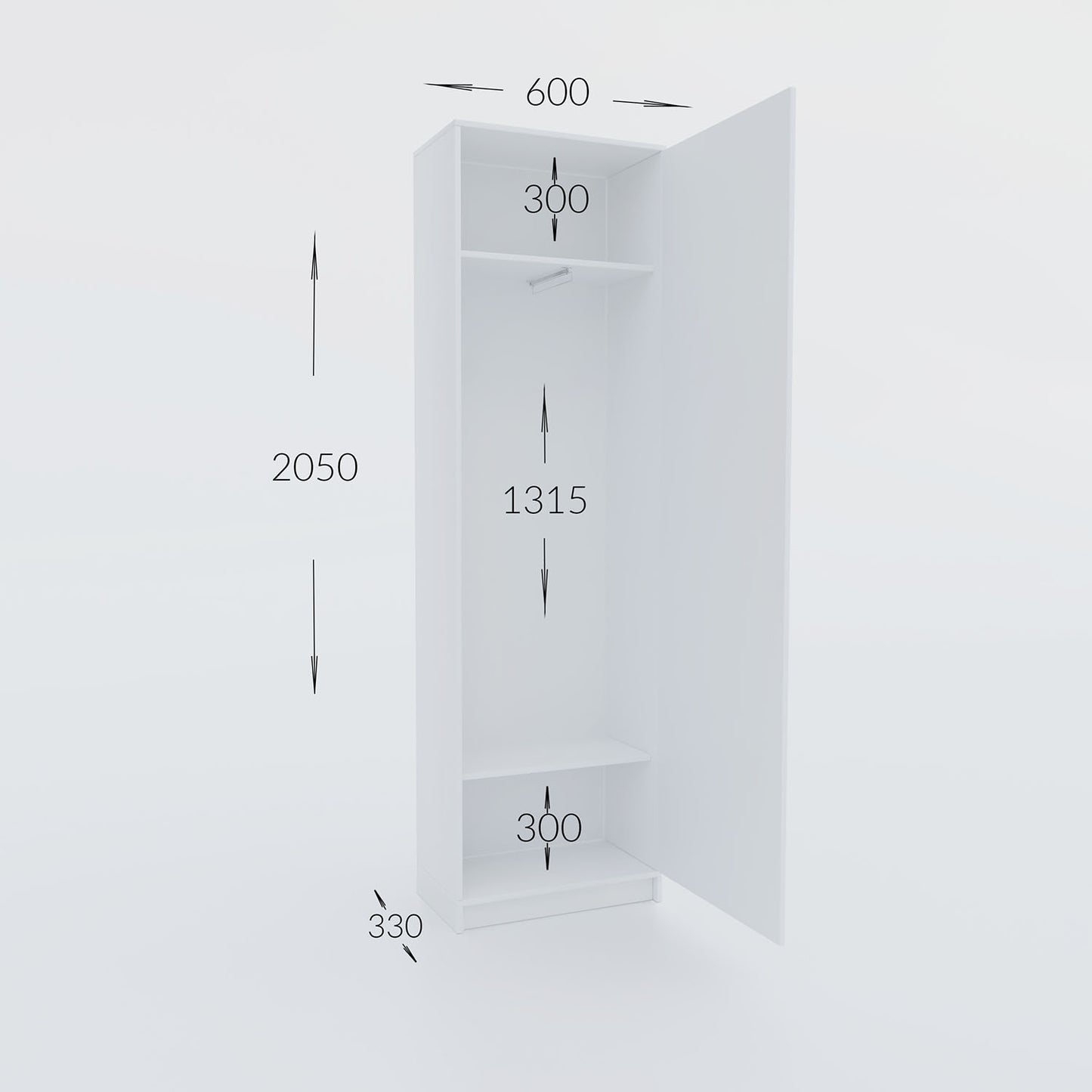 Ντουλάπα Sara Λευκή 60x33x205