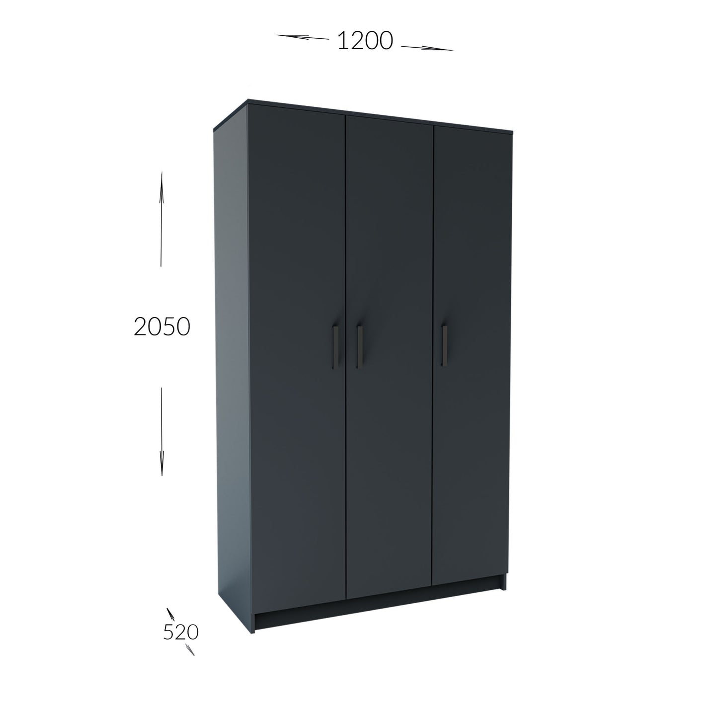 Ντουλάπα Τρίφυλλη Simple Γραφίτης 120x52x205