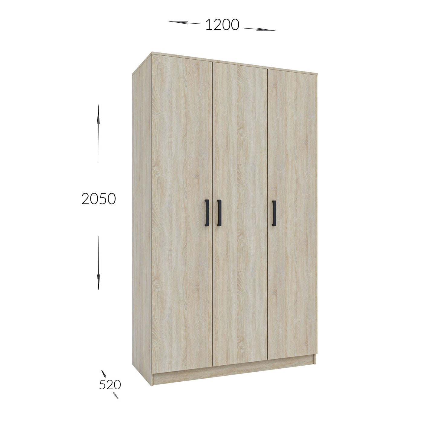 Ντουλάπα Τρίφυλλη Simple Σονόμα 120x52x205