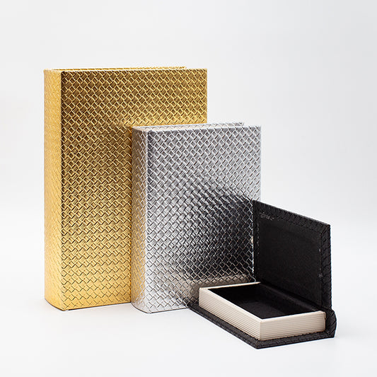 S/3 ΔΙΑΚΟΣΜΗΤΙΚΑ ΚΟΥΤΙΑ ΒΙΒΛΙΑ ΞΥΛΙΝΑ ΧΡΥΣΟ-ΜΑΥΡΟ-ΑΣΗΜΙ 30x21x6 23x17x5 16x11x3