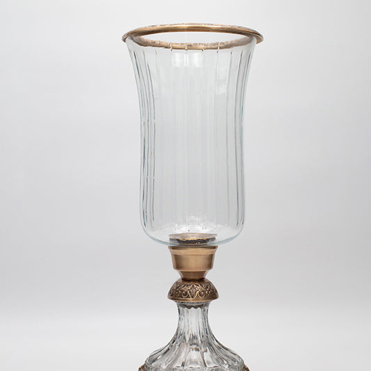 ΒΑΖΟ ΓΥΑΛΙΝΟ ΜΕ ΜΕΤΑΛΛΙΚΑ ΤΕΛΕΙΩΜΑΤΑ ΑΝΤΙΚΕ ΧΡΥΣΟ-ΔΙΑΦΑΝΕΣ ΓΥΑΛΙ 17x17x38