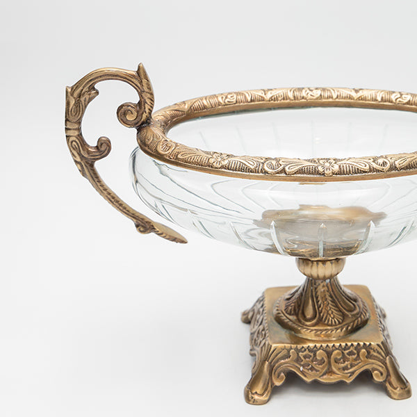 ΤΟΥΡΤΙΕΡΑ ΓΥΑΛΙΝΗ ΜΕ ΜΕΤΑΛΛΙΚΑ ΤΕΛΕΙΩΜΑΤΑ ΑΝΤΙΚΕ ΧΡΥΣΟ-ΔΙΑΦΑΝΕΣ ΓΥΑΛΙ 31x14x22