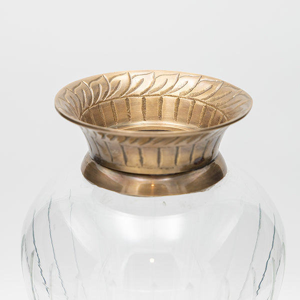 ΒΑΖΟ ΓΥΑΛΙΝΟ ΜΕ ΜΕΤΑΛΛΙΚΑ ΤΕΛΕΙΩΜΑΤΑ ΑΝΤΙΚΕ ΧΡΥΣΟ-ΔΙΑΦΑΝΕΣ ΓΥΑΛΙ 17x17x33