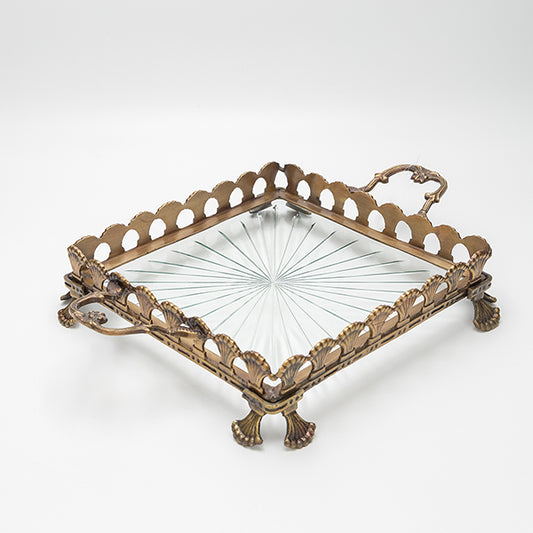 ΔΙΣΚΟΣ ΓΥΑΛΙΝΟΣ ΜΕ ΜΕΤΑΛΛΙΚΑ ΤΕΛΕΙΩΜΑΤΑ ΑΝΤΙΚΕ ΧΡΥΣΟ-ΔΙΑΦΑΝΕΣ ΓΥΑΛΙ 36x27x7