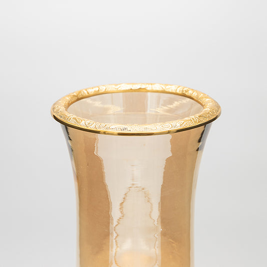 ΒΑΖΟ ΓΥΑΛΙΝΟ ΜΕ ΜΕΤΑΛΛΙΚΑ ΤΕΛΕΙΩΜΑΤΑ ΑΝΤΙΚΕ ΧΡΥΣΟ-ΜΕΛΙ ΓΥΑΛΙ 17x17x38