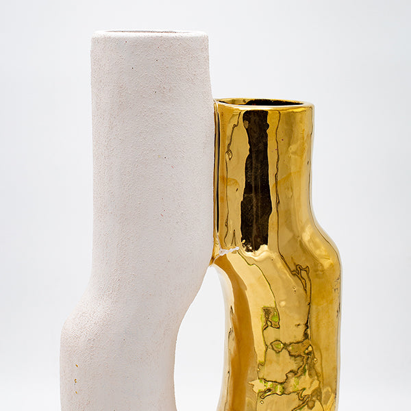 ΒΑΖΟ ΣΤΕΝΟ ΚΕΡΑΜΙΚΟ ΛΕΥΚΟ-ΧΡΥΣΟ 17.5x7x37.5