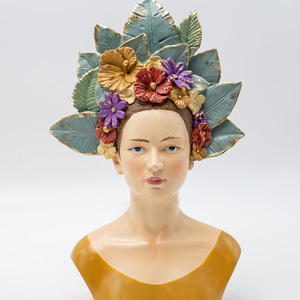 ΔΙΑΚΟΣΜΗΤΙΚΟ ΓΛΥΠΤΟ ΠΡΟΤΟΜΗ ΓΥΝΑΙΚΑΣ ΜΕ ΦΥΛΛΑ ΚΑΙ ΛΟΥΛΟΥΔΙΑ ΣΤΑ ΜΑΛΛΙΑ ΠΟΛΥΡΕΖΙΝ ΠΟΛΥΧΡΩΜΟ 17.5x9.5x28