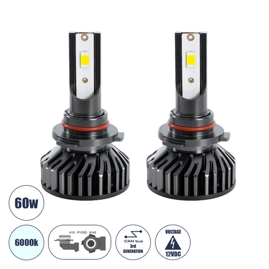 82026 H10 F2 Line KIT Βασικού Φωτισμού Αυτοκινήτου & Φορτηγού 3rd Generation Can-Bus Series LED CREE CXB COB 30/60W 7000lm DC 12V Αδιάβροχο IP65 Ψυχρό Λευκό 6000K