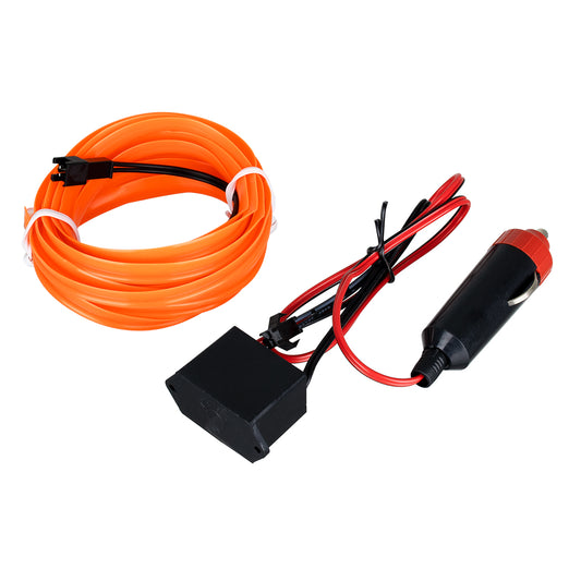 82201 TUBE 360° Degree Διακοσμητική EL-Wire Neon Αυτοκινήτου Κορδόνι ΣΕΤ 3m 1W/3m 30lm/m 360° DC 12V με Βύσμα Αναπτήρα Αυτοκινήτου Αδιάβροχη IP68 Πορτοκαλί