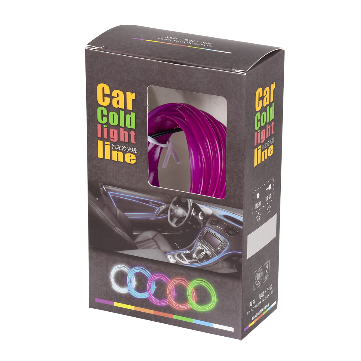 82207 TUBE 360° Degree Διακοσμητική EL-Wire Neon Αυτοκινήτου Κορδόνι ΣΕΤ 3m 1W/3m 30lm/m 360° DC 12V με Βύσμα Αναπτήρα Αυτοκινήτου Αδιάβροχη IP68 Μωβ