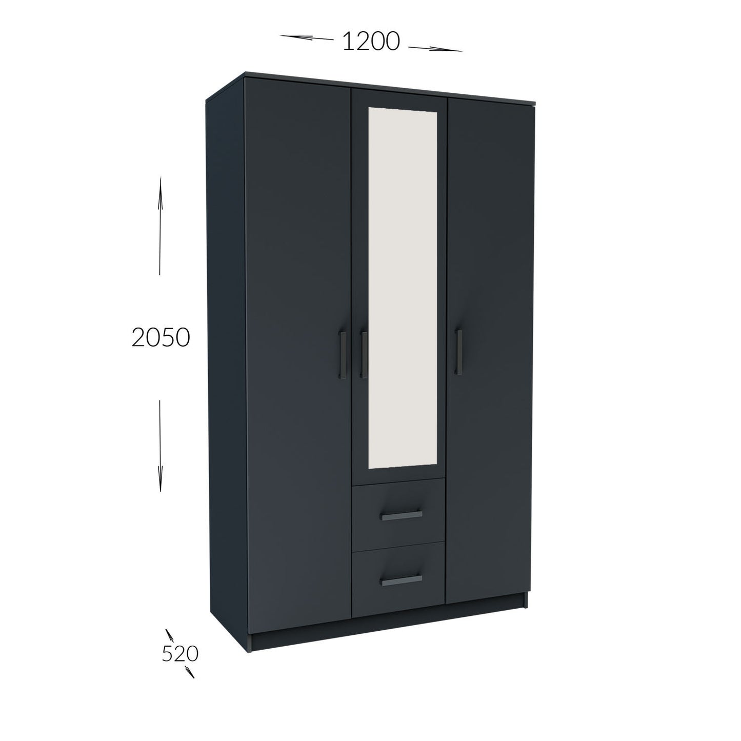 Ντουλάπα Τρίφυλλη Simple Γραφίτης 120x52x205