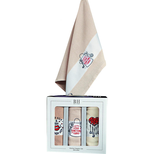 Ποτηρόπανα Σετ 3 Τμχ Cook Art 8286 40x60εκ Μπεζ