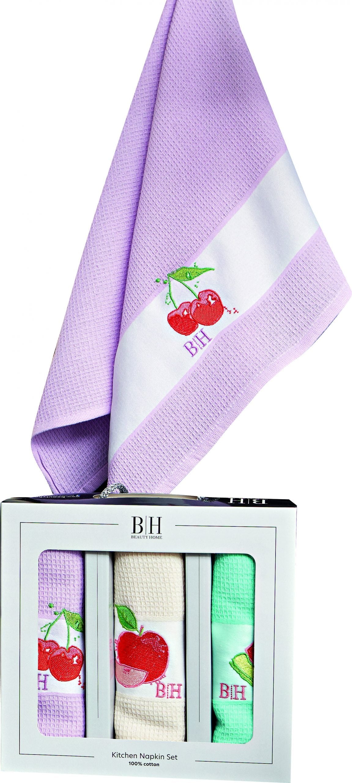 Ποτηρόπανα Σετ 3 Τμχ Fruits Art 8286 40x60εκ Εκρού-Σιέλ-Ροζ