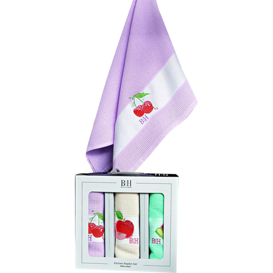 Ποτηρόπανα Σετ 3 Τμχ Fruits Art 8286 40x60εκ Εκρού-Σιέλ-Ροζ