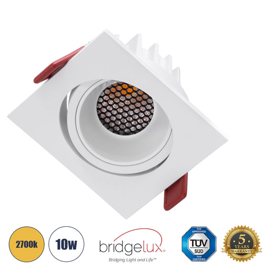 LEO-SQ 60291 Χωνευτό LED Spot Downlight TrimLess Μ8.5xΠ8.5cm 10W 1250lm 38° AC 220-240V IP20 Μ8.5 x Π8.5 x Υ6.6cm - Τετράγωνο - Κινούμενο - Λευκό & Anti-Glare HoneyComb - Θερμό Λευκό 2700K - Bridgelux COB
