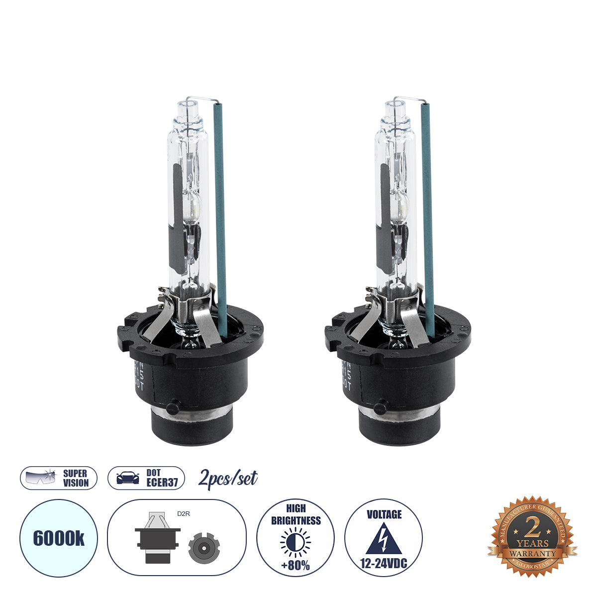 HID 84043 Λάμπα Xenon D2R Super Vision Υψηλής Φωτεινότητας +80% CANbus DOT ECER37 55W/110W 5000lm/10000lm 360° DC 12-24V Αδιάβροχο IP65 Ψυχρό Λευκό 6000K - Μ3.2 x Π3.2 x Υ7.5