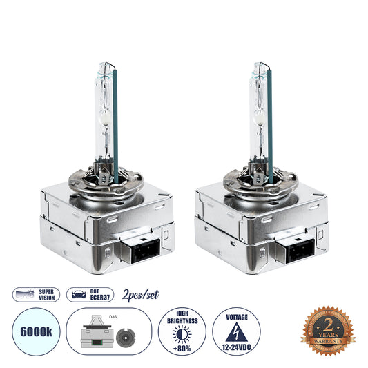 HID 84044 Λάμπα Xenon D3S Super Vision Υψηλής Φωτεινότητας +80% CANbus DOT ECER37 55W/110W 5000lm/10000lm 360° DC 12-24V Αδιάβροχο IP65 Ψυχρό Λευκό 6000K - Μ4 x Π5 x Υ8