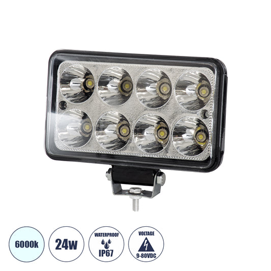 85419 Vehicle & Forklift Work Lights - Φώτα Εργασίας για Οχήματα Περονοφόρα - Κλάρκ LED 24W DC 9-80V Αδιάβροχο IP67 Ψυχρό Λευκό 6000K Μ15.5 x Π9 x Υ5.5