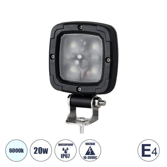 85427 E4 Mark Vehicle & Forklift Work Lights - Φώτα Εργασίας για Οχήματα Περονοφόρα - Κλάρκ LED 20W DC 10-30V Αδιάβροχο IP67 Ψυχρό Λευκό 6000K Μ14 x Π9.5 x Υ3cm