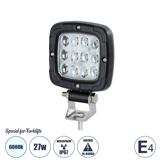 85454 E4 Mark Vehicle & Forklift Work Lights - Φώτα Εργασίας για Οχήματα Περονοφόρα - Κλάρκ LED 27W DC 10-80V Αδιάβροχο IP67 Ψυχρό Λευκό 6000K Μ9.5 x Π3 x Υ13.5