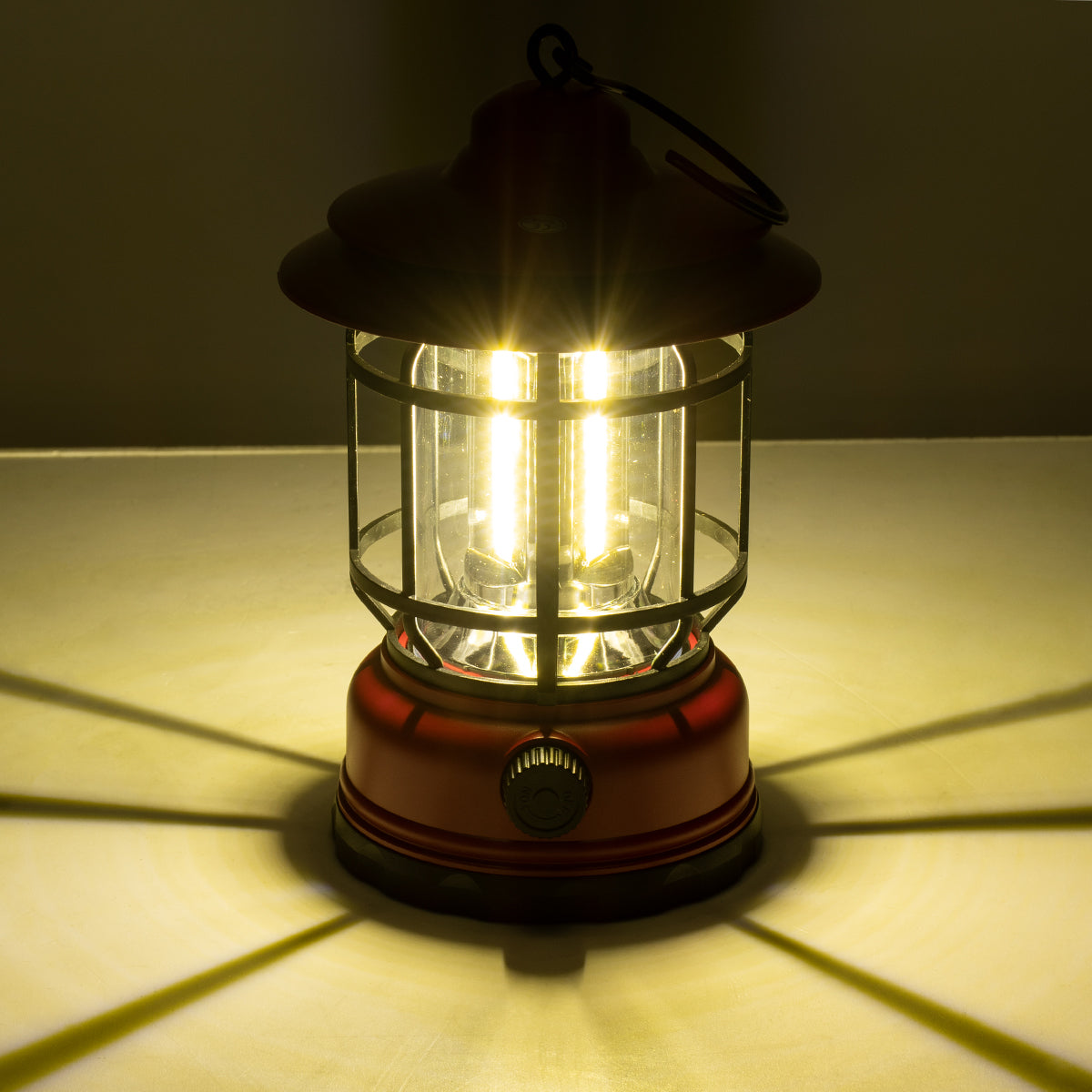 85694 Αυτόνομο Επαναφορτιζόμενο Φανάρι Camping LED 5W USB 2.0 με Επαναφορτιζόμενη Μπαταρία 1 x 18650 2000mAh Li-ion - IP20 - Dimmable - Κόκκινο με Διάφανο Γυαλί - Θερμό Λευκό 3000K Φ12 x Υ17cm