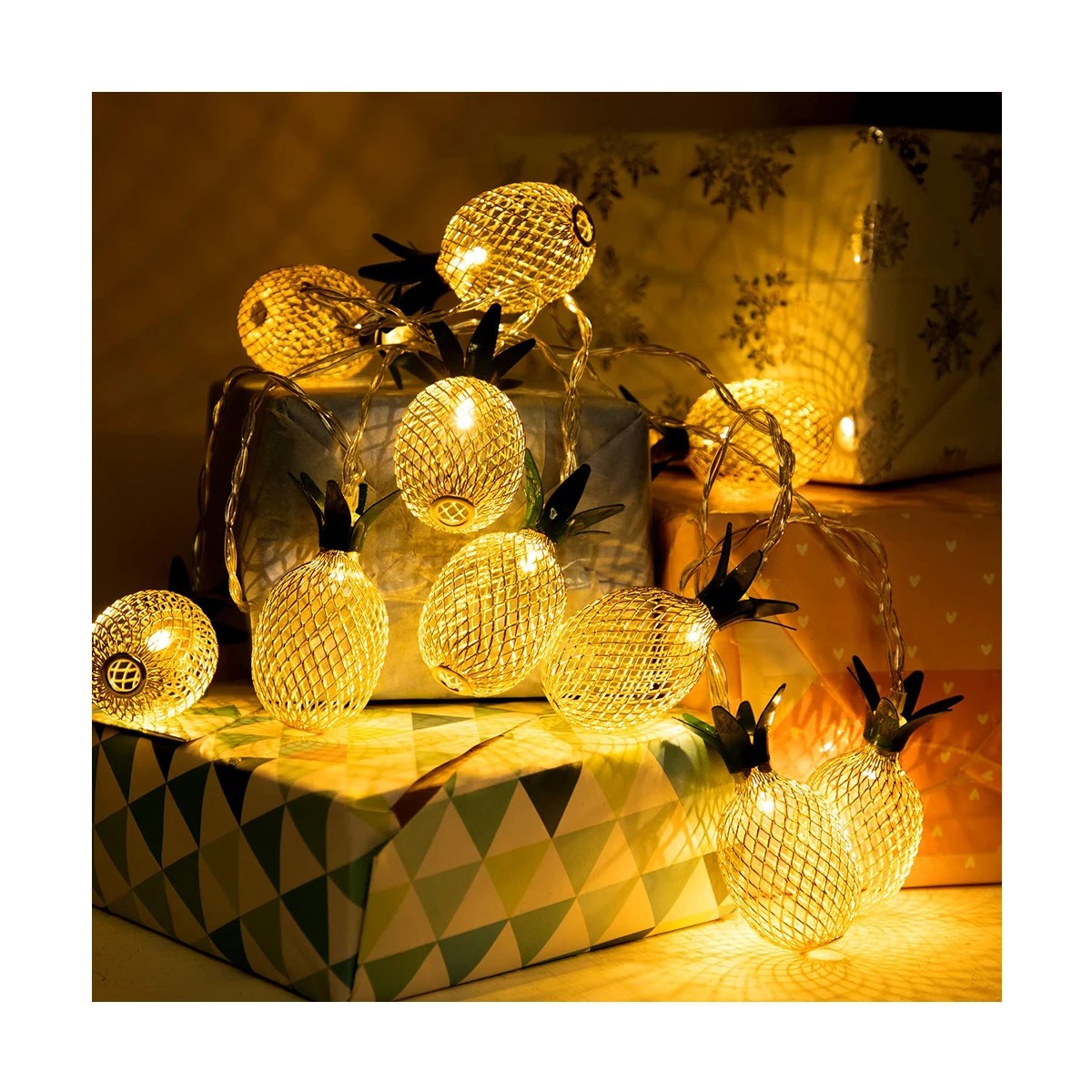 85806 Διακοσμητική Γιρλάντα Pineapple Lamp 2 Μέτρα με Διακόπτη On/Off - 10 LED 1W με Μπαταρίες 2xAA & Διάφανο Καλώδιο IP44 Θερμό Λευκό 3000K Μ2m