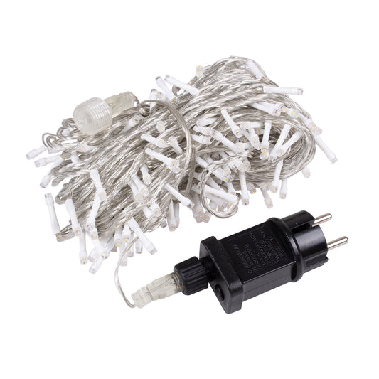 85836 Διακοσμητική Γιρλάντα 23 Μέτρα με Controller 8 Προγραμμάτων Εναλλαγών Φωτισμού - Επεκτεινόμενη 200 LED 3.6W AC 230V με Διάφανο Καλώδιο & Πρίζα Schuko Αδιάβροχη IP44 Θερμό Λευκό 3000K Μ23m