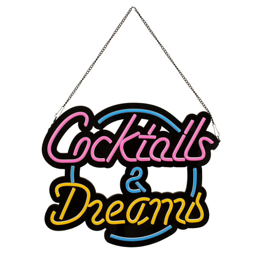 85850 Φωτιστικό Ταμπέλα Φωτεινή Επιγραφή NEON LED Σήμανσης COCKTAILS & DREAMS 30W AC 230V με Διακόπτη On/Off Ροζ - Γαλάζιο - Κίτρινο