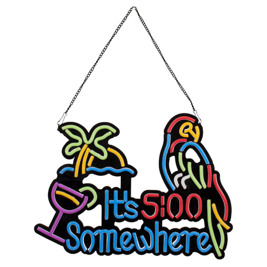 85854 Φωτιστικό Ταμπέλα Φωτεινή Επιγραφή NEON LED Σήμανσης ITS 5:00 SOMEWHERE PARROT 30W AC 230V με Διακόπτη On/Off Ροζ - Γαλάζιο - Κίτρινο - Πράσινο - Κόκκινο