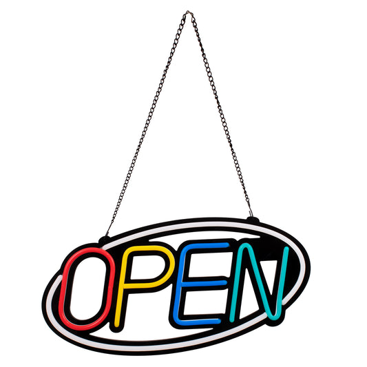 85858 Φωτιστικό Ταμπέλα Φωτεινή Επιγραφή NEON LED Σήμανσης Animated Ovale OPEN 30W AC 230V με Διακόπτη On/Off και Ασύρματο Χειριστήριο IR Λευκό - Κόκκινο - Πράσινο - Κίτρινο - Γαλάζιο