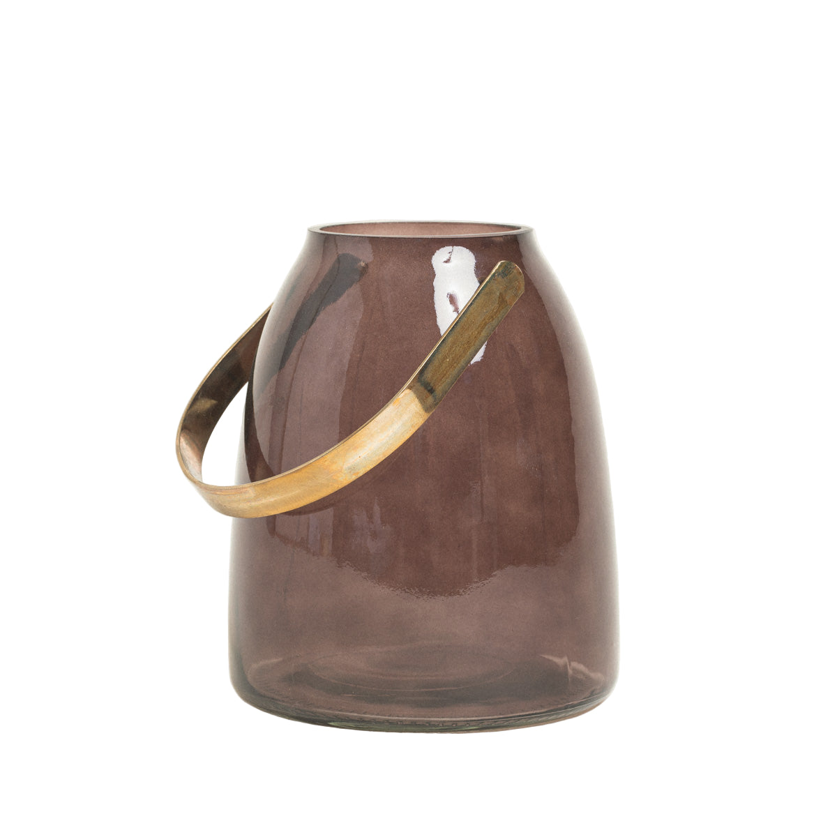 Γυάλινο Φανάρι με Μεταλλική Λαβή Σοκολά 14x14x17