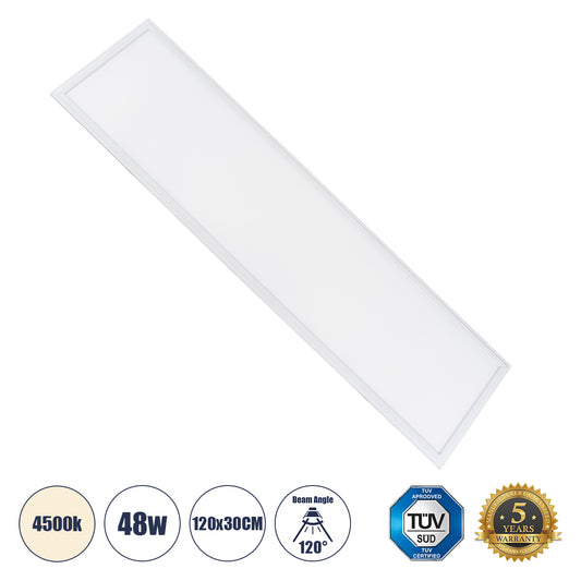 60213 Χωνευτό LED Panel Milky Super Slim 120x30cm 48W 4560lm 120° CRI≥80Ra UGR<19 AC 220-240V IP20 Μ120 x Π30 x Υ1.5cm - Φυσικό Λευκό 4500K - TÜV Certified Driver