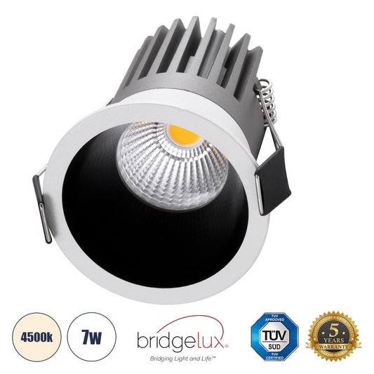 MICRO-B 60240 Χωνευτό LED Spot Downlight TrimLess Φ6cm 7W 910lm 38° AC 220-240V IP20 Φ6 x Υ7.8cm - Στρόγγυλο - Λευκό με Μαύρο Κάτοπτρο - Φυσικό Λευκό 4500K - Bridgelux COB