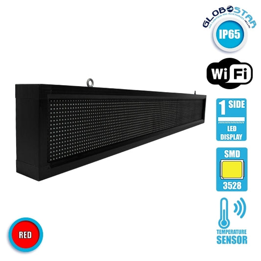90261 Κυλιόμενη Ψηφιακή Επιγραφή P10 LED SMD AC 220-240V με Wi-Fi - Αδιάβροχή IP54 - Μονής Όψης - Μ168 x Π9 x Υ24cm Κόκκινο