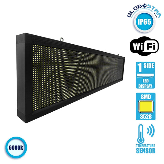 DISPLAY 90280 Κυλιόμενη Ψηφιακή Επιγραφή 160x32cm P10 Μονής Όψης LED AC 220-240V Αδιάβροχο IP65 Ψυχρό Λευκό 6000K - WiFi Control μέσω FK APP - Αισθητήρας Θερμοκρασίας & Υγρασίας - Μ168 x Π9 x Υ40